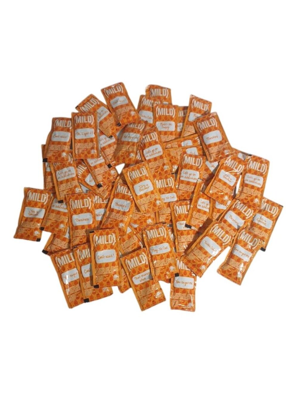 Taco Bell Mild Sauce Packet Lot Orange Condiment Packets Variety Sayings Tuesday